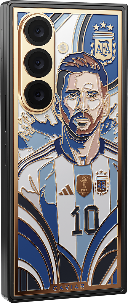 Samsung Galaxy Z Fold 8 featuring an enamel portrait of Lionel Messi